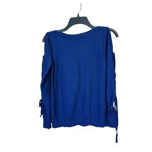 Banana Republic Womens 100% Merino Wool Tie Up Cut Out Sleeve Blue Sweater Small